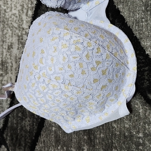 VICTORIA SECRET LIGHT BLUE GOLD SHIMMER LACE LINED DEMI BRA - Picture 2 of 10